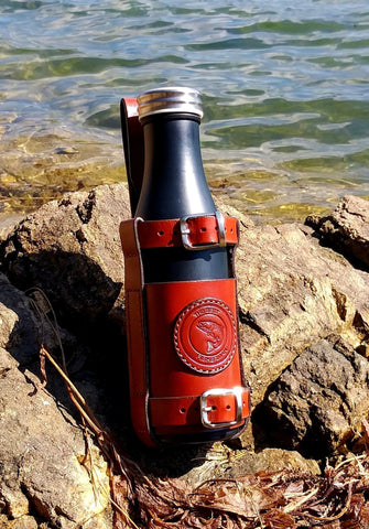 Leather Bottle Belt Holster - "The Best Fisherman V2"