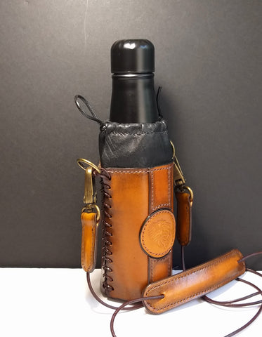 Leather Bottle Holder with Crossbody Strap (TBHCS012)