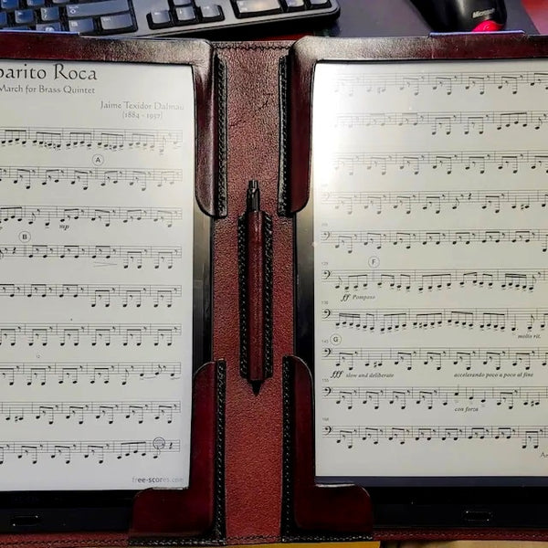 Leather Electronic Musical Score Case for Singers (Gradient Mahogany)